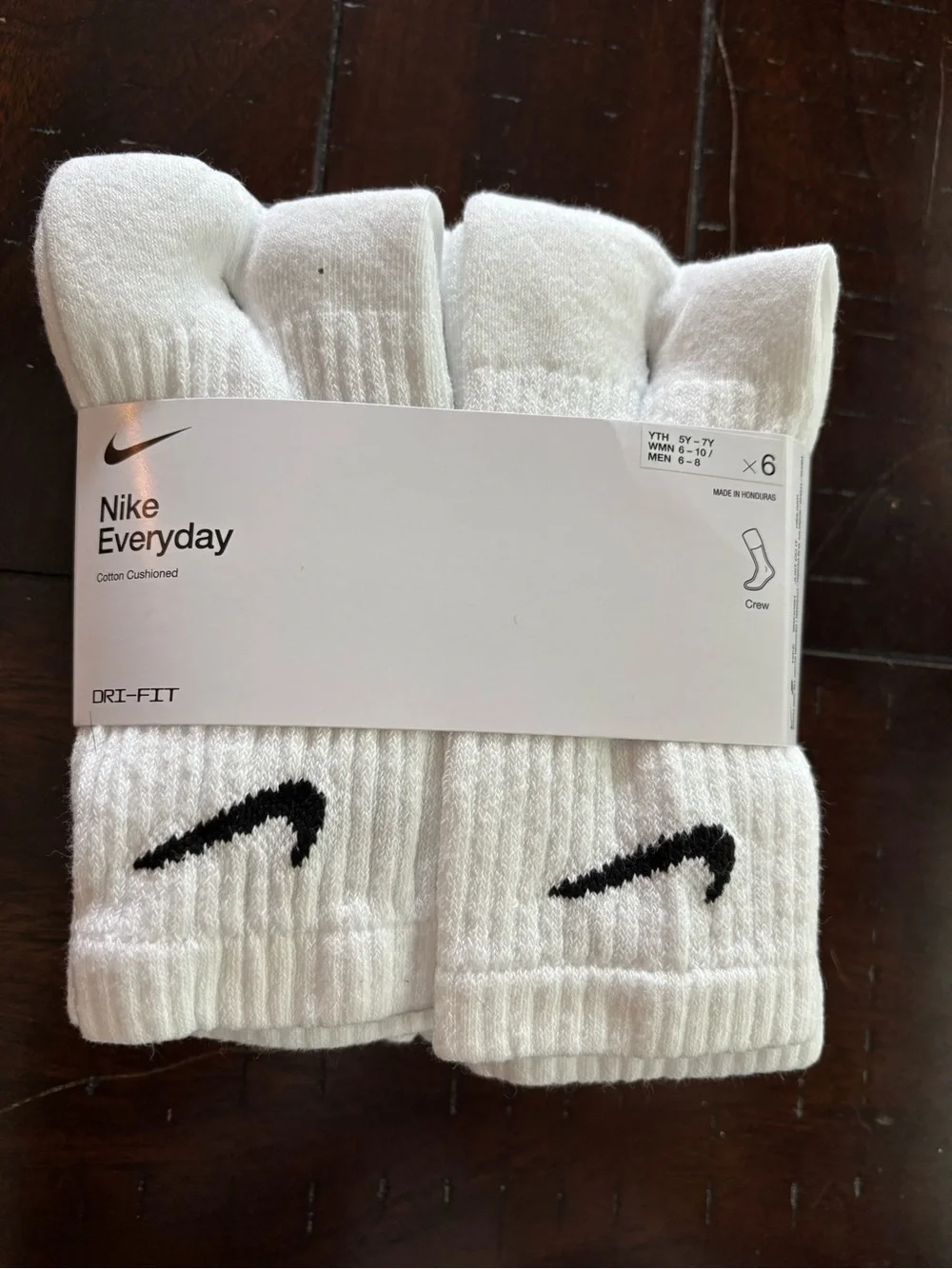 Nike White Crew Socks 6-Pack with Black Swoosh